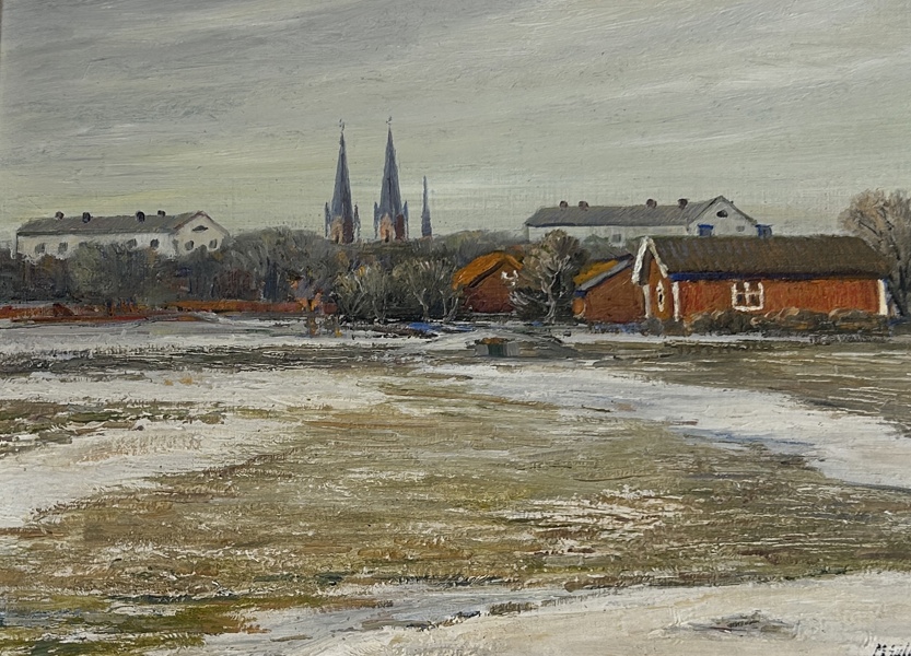 Martin Säflund. Olja på pannå, signerad, Uppsala motiv.