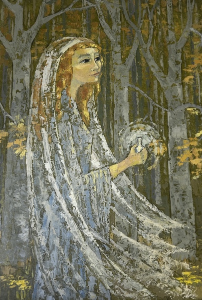 Anna-Lisa Björk. "Galadriel" Olja på pannå, signerad och daterad 1979.