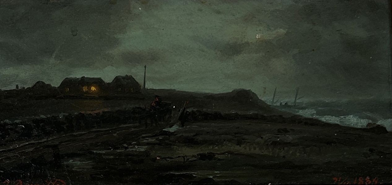 Otydlig signerad. Olja på pannå, signerad och daterad 1884.
