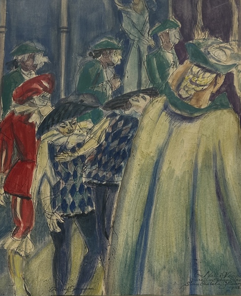 Fritiof Swensson. "En natt i Venedig" Akvarell, signerad och daterad 1958.