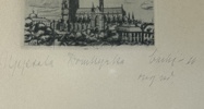 Etsning, Uppsalamotiv, domkyrkan. 1900 talets början. Otydlig signatur.