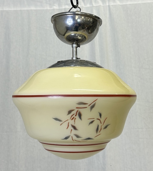 Taklampa, glas/kromad metall, art deco, 1900-talets första hälft.