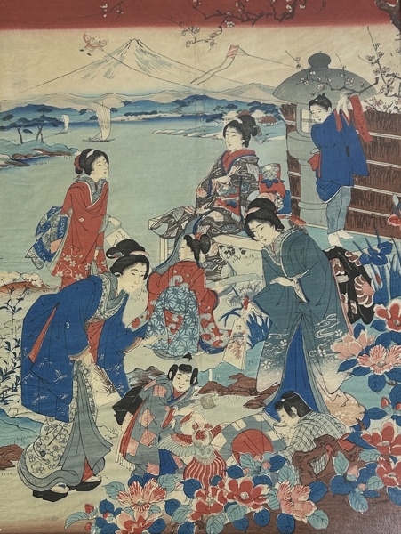 Akvarell och tusch på rispapper, asiatiskt motiv.