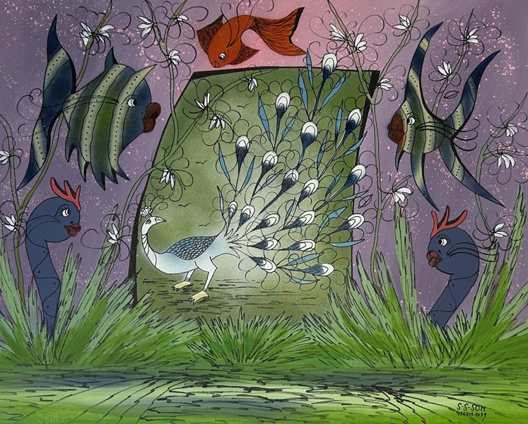 Sven-Göran Svensson. Olja på duk, surrealistiskt motiv, signerad.