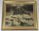 F. Grey. "A German Cruiser Torpedoed off falkland Islands 1914", Olja på Duk, signerad och daterad 1915.