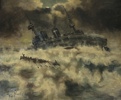 F. Grey. "A German Cruiser Torpedoed off falkland Islands 1914", Olja på Duk, signerad och daterad 1915.