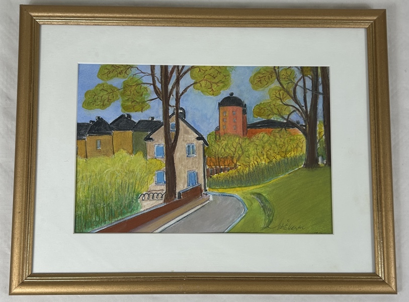 Nils Åkhagen. "Slottet & Värmlandskällaren", Akvarell/Pastell, signerad. 