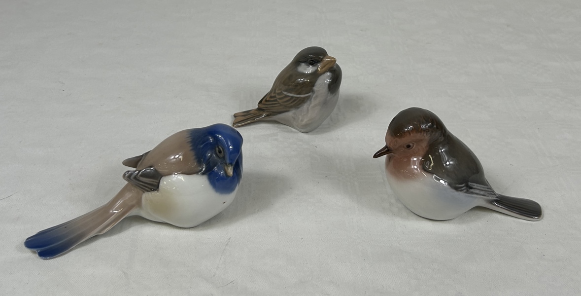 Figuriner, 3 st, fåglar, Bing och Gröndahl.