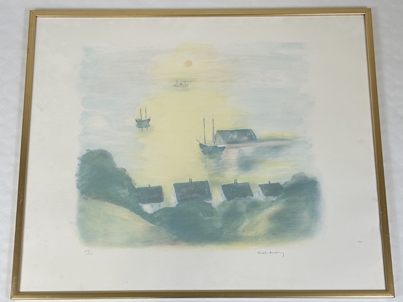 Gustav Rydberg. "Båtar i dimma" Färglitografi, signerad.