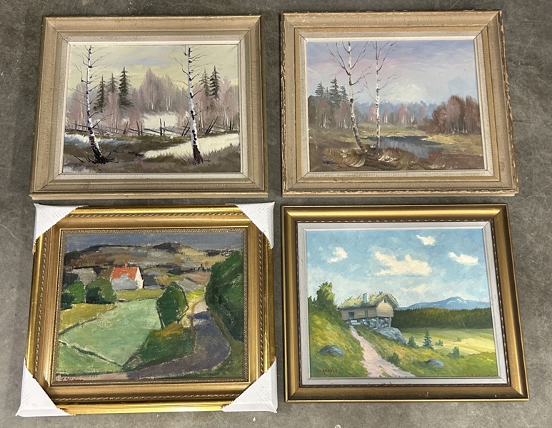 Tavlor, 4 st, olja på duk/pannå.