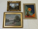 Tavlor, 3st, olja på pannå/duk, signerade.