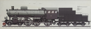 Affischer, 2 st, tåg och ånglok.