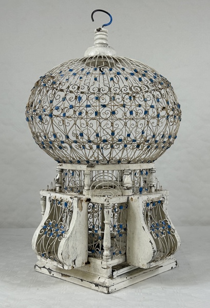 Fågelbur, trä/metall.