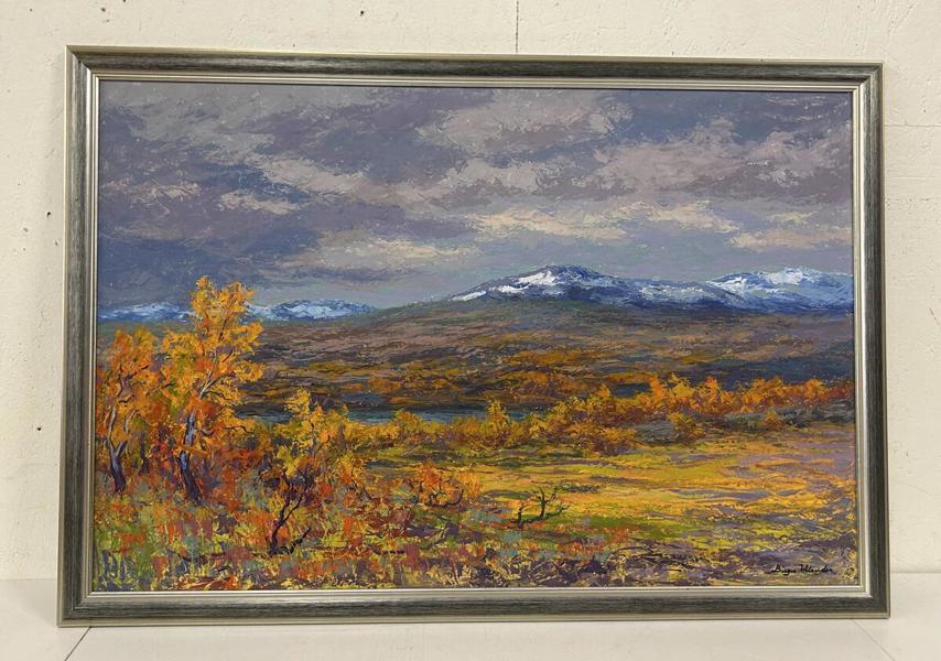 Olja på pannå signerad Birger Welander "Höstfärger Lappland"