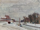 Lars Kemner. "Ångkvarn och flusterpromenaden"Uppsala. Olja på pannå, signerad.