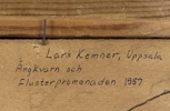 Lars Kemner. "Ångkvarn och flusterpromenaden"Uppsala. Olja på pannå, signerad.