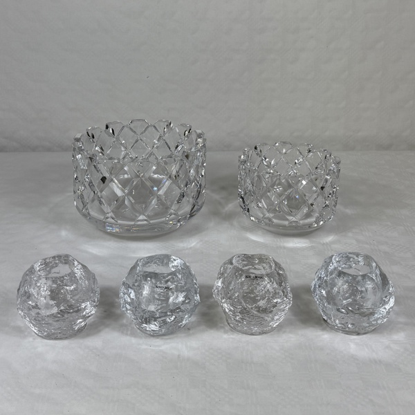 Skålar och ljusstakar, 2+4, Orrefors och Kosta Boda.