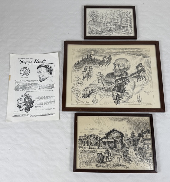 Per-Hilding Perjons. Litografier, 3 st, signerade.