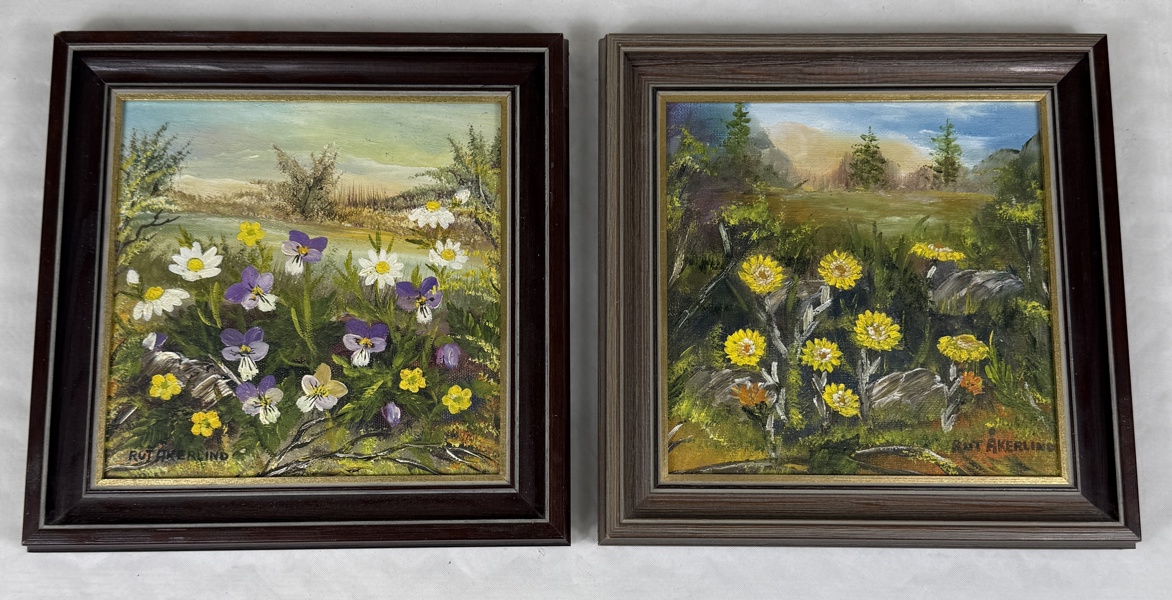 Rut Åkerlind. Olja på pannå, 2 st, signerade.
