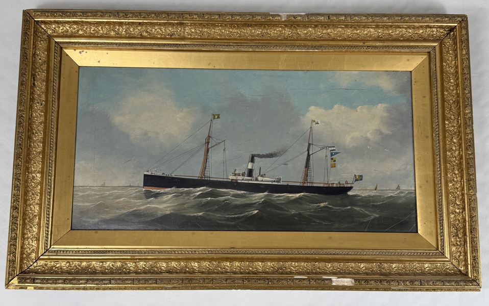 Okänd konstnär. Marint motiv, "Otto", olja på pannå.