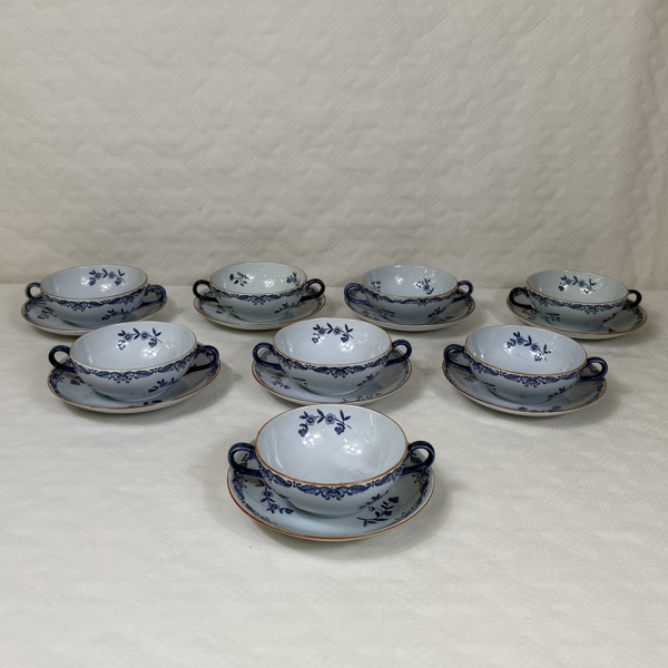 Buljongkoppar, 6st med fat, "Ostindia", Rörstrand.