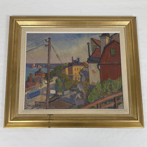 Sven Hellström. Olja på pannå, signerad och daterad 1957.