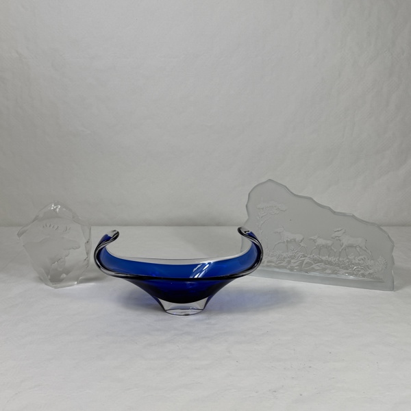 Glasblock, 2st, och skål, Coquille, Flygfors.