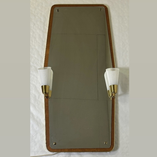 Spegel med belysning, teak, 1960-tal.