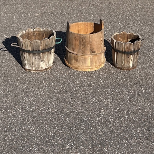 Trähinkar/kärl, 3 st, allmoge.
