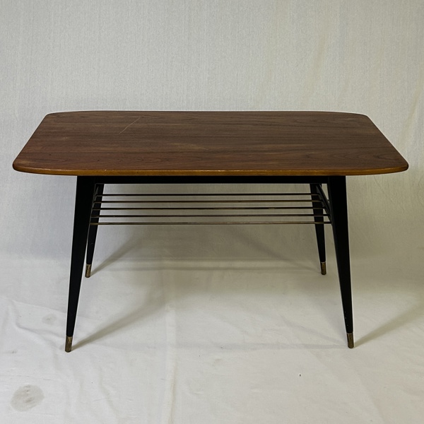 Soffbord, trä/mässing, 1960/70-tal.