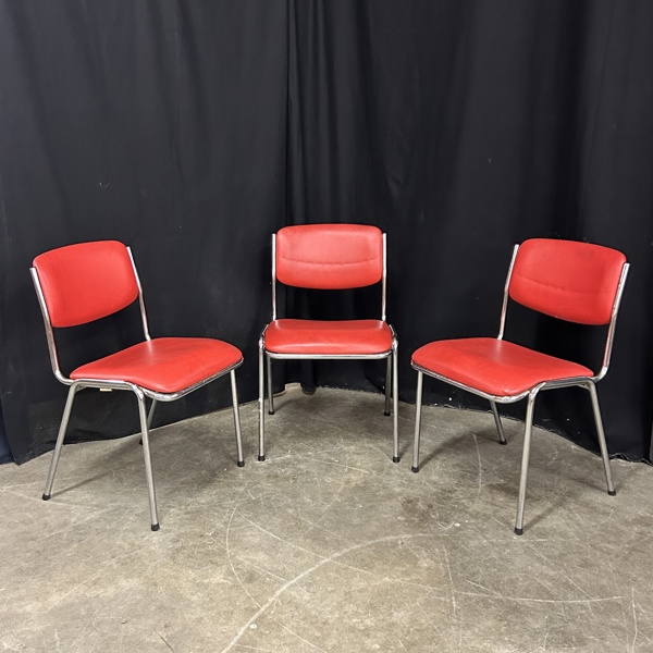 Stolar, 3 st, kromad metall/läder, 1900-tal.