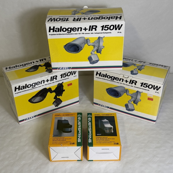 Strålkastare och sensorlampor, 5 delar.