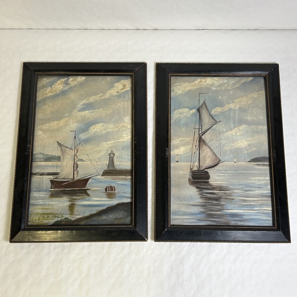 Olja på pannå, 2 st, Marint motiv.