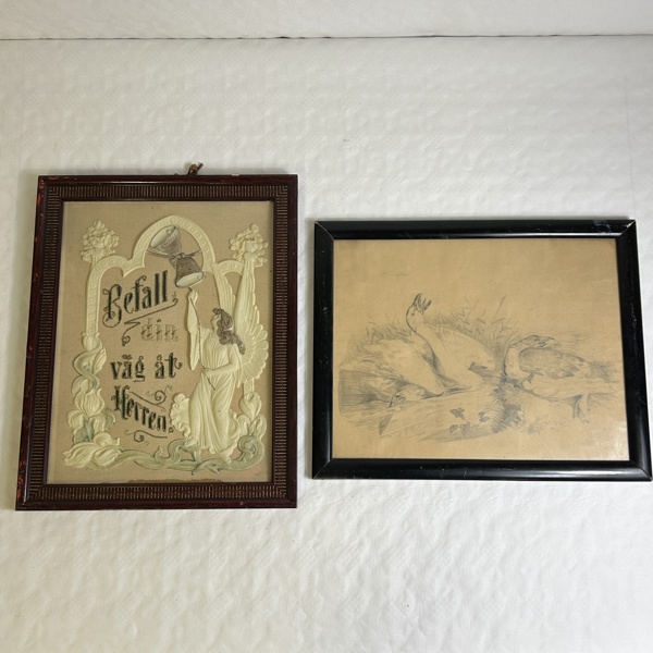 Tavlor, 2 st, Religiös och blyertsteckning.