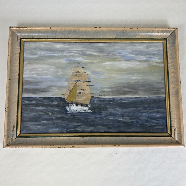 Oidentifierad konstnär. Olja på pannå, singerad.