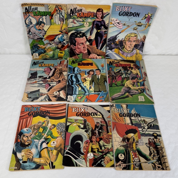 Serietidningar, 9 st, "Allan Kämpe" och "Blixt Gordon", 1960-tal.
