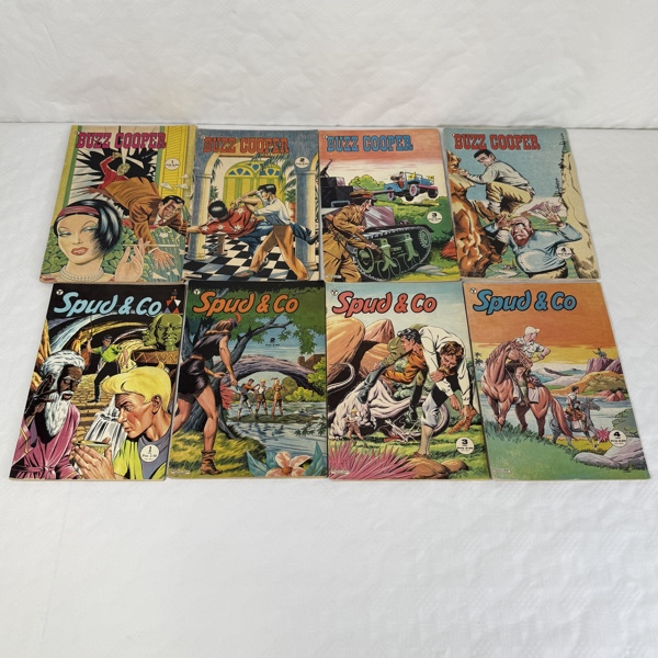 Serietidningar, 8st, "Spud & Co" och "Buzz Cooper", 1960-tal.