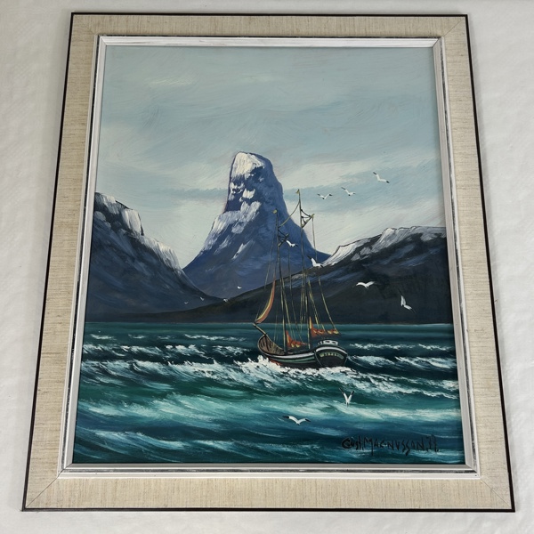 Gust Magnusson. Olja på pannå, signerad.