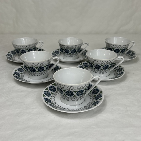 Brita Mellander-Jungermann. Kaffekoppar med fat, 6st, Upsala Ekeby.