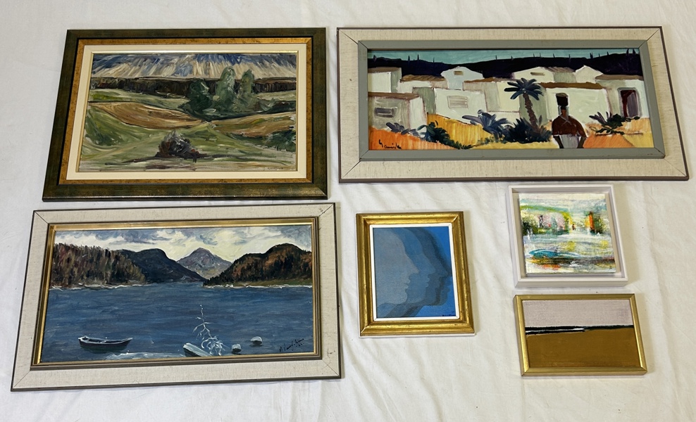 Tavlar, 6st, olja på duk/pannå.