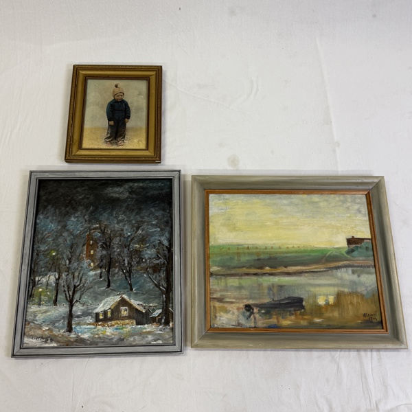 Olja på pannå/duk, 3st, signerade.