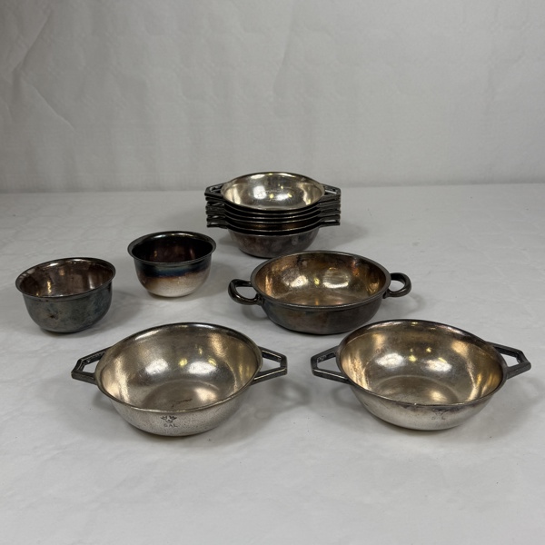 Buljongskålar, tenn/nysilver, m.m.