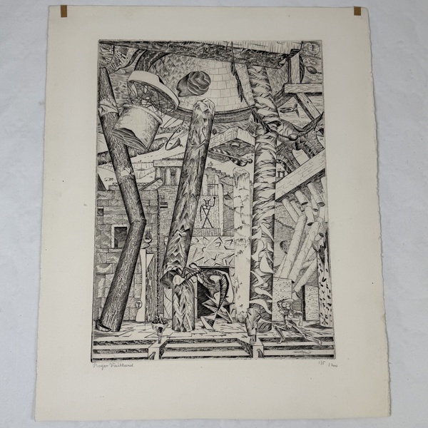 Roger Vuillard. Etsning, "Simson I Dagons tempel", singerad och numrerad 135/200.