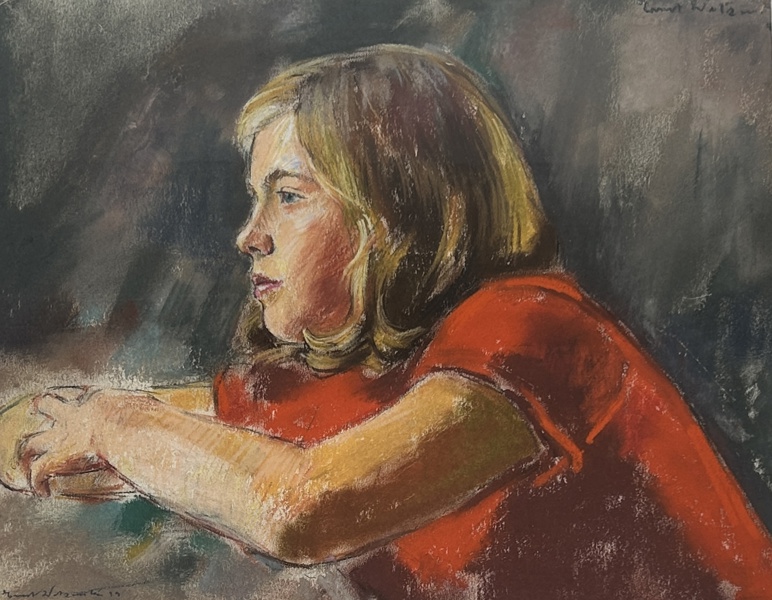 Oidentifierad konstnär. Krita, signerad.