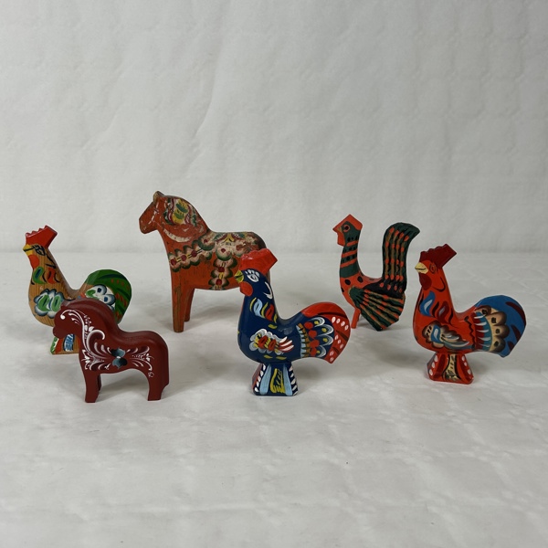 Dalahästar och tuppar, 6st.