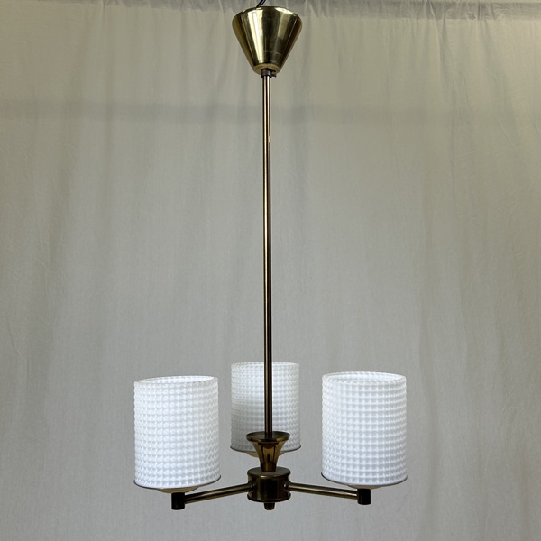 Taklampa, glas/mässing, 1900-tal.