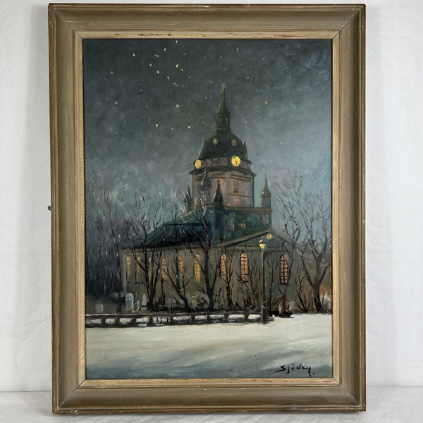 Oidentifierad konstnär. Olja på pannå, signerad.