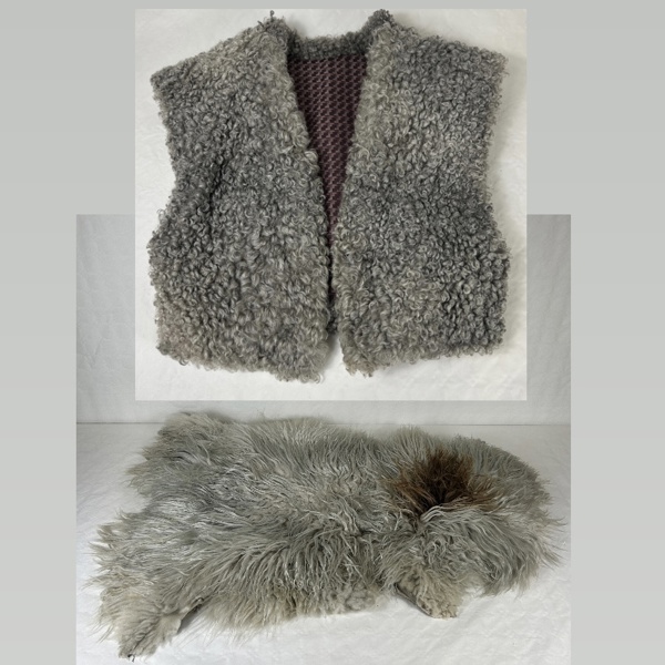 Matta och väst, fårskinn.