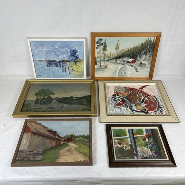 Tavlor, 6st, olja på pannå/duk.