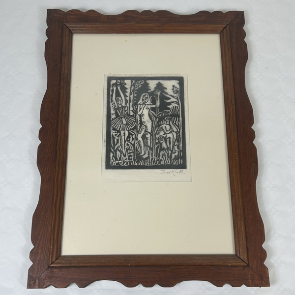 Bror Hjort. Träsnitt, signerad.